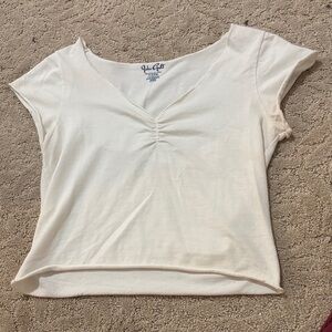 Brandy Melville Cream V-Neck Ruched Tee